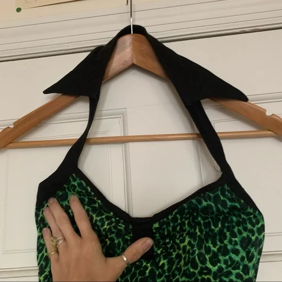Deadly Dames designed by Micheline Pitt green leopard swing halter XS - Picture 2 of 7